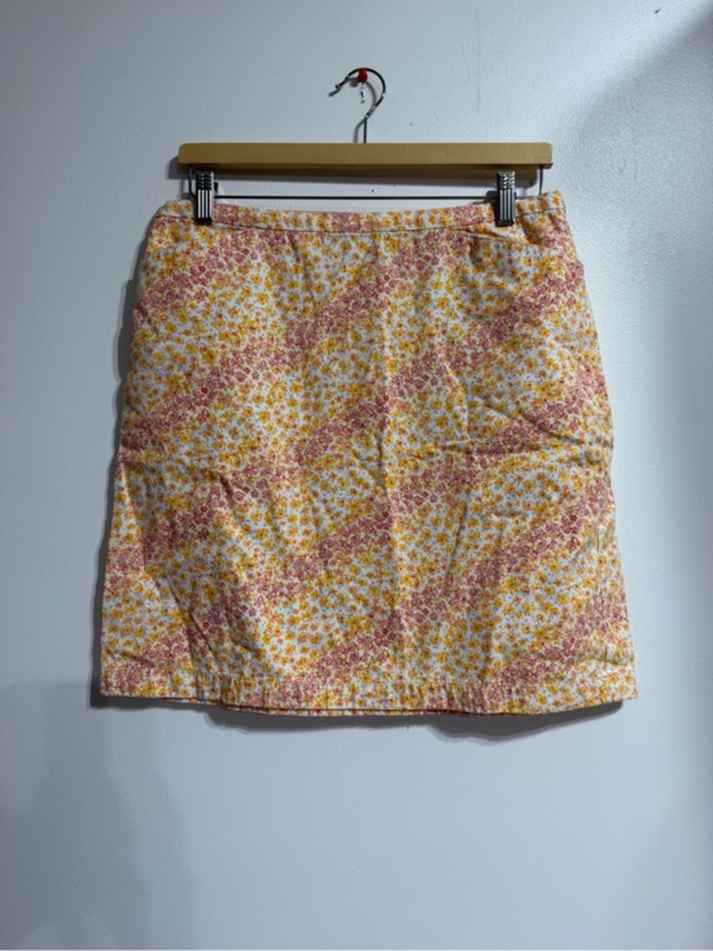 Y2K Ann Taylor Loft Yellow Pink Floral Print 100% Cotton Mini Skirt Size 12